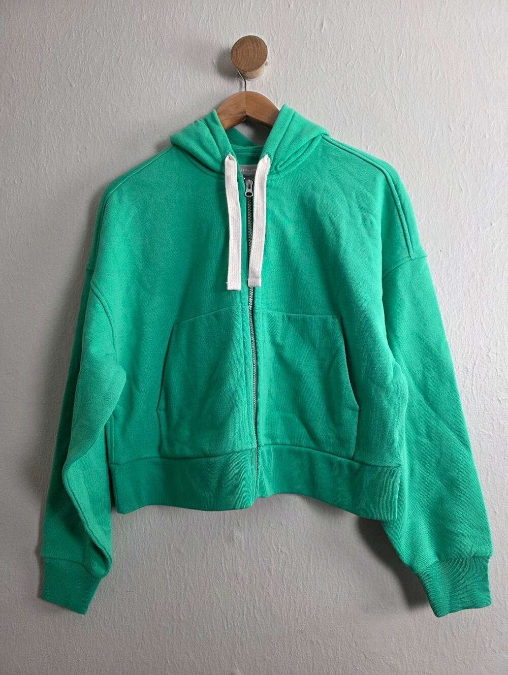Everlane The Track Full Zip Hooded Fleece Sweatshirt Mint Jade Green NWT S
